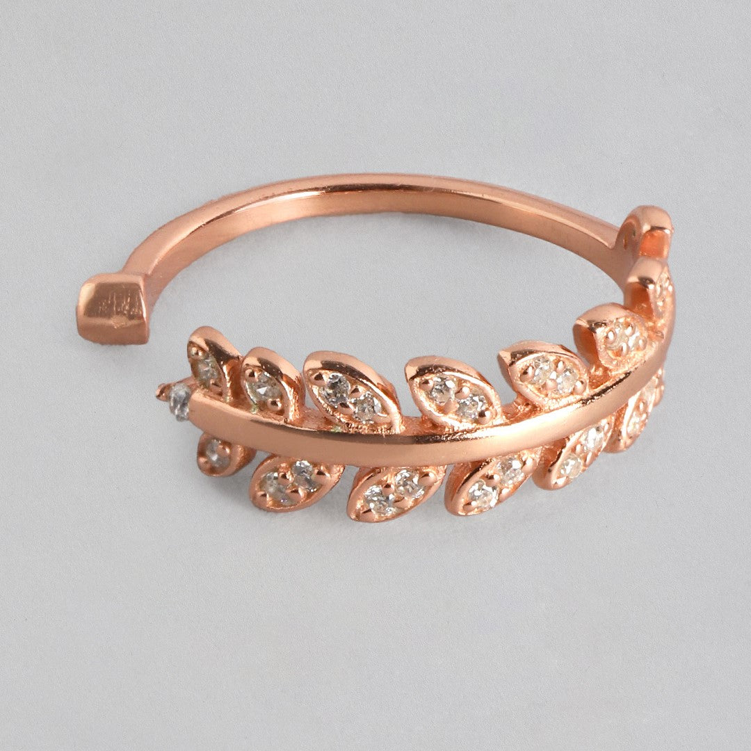 Leafy Silver Adjustable Rodium-Rose Gold 925 Silver Toe Ring Combo