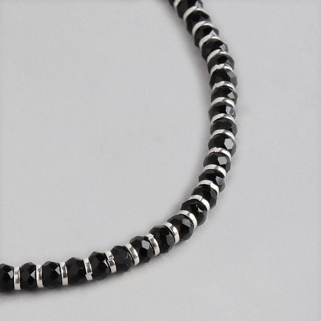 Classy Black Beaded 925 Sterling Silver Bracelet