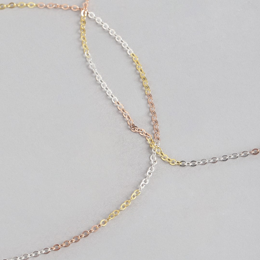Trendy Triple Tone 925 Sterling Silver Cable Chain Anklet