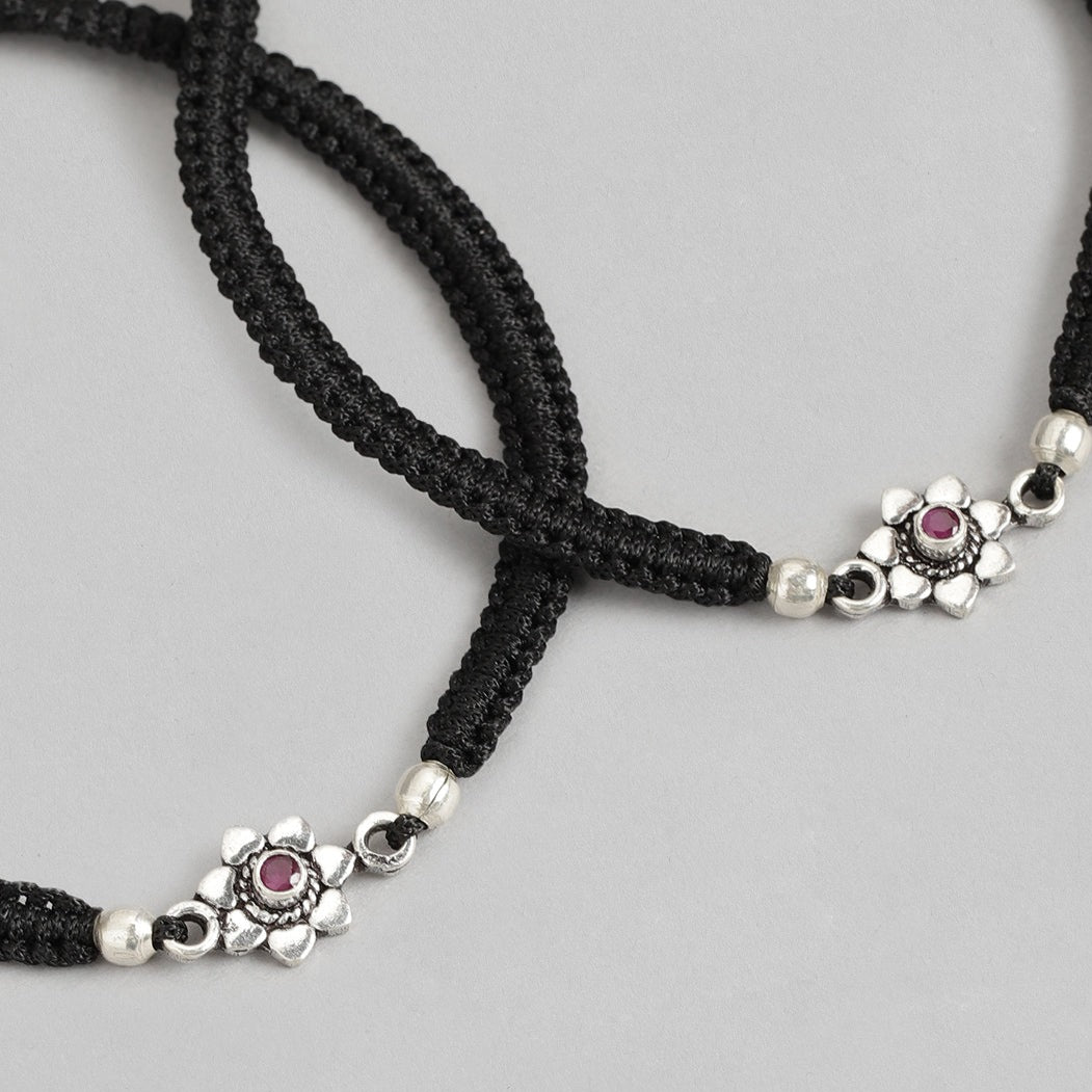 Black Thread Flower 925 Sterling Silver Anklet - Valentine's Gift – Zavya