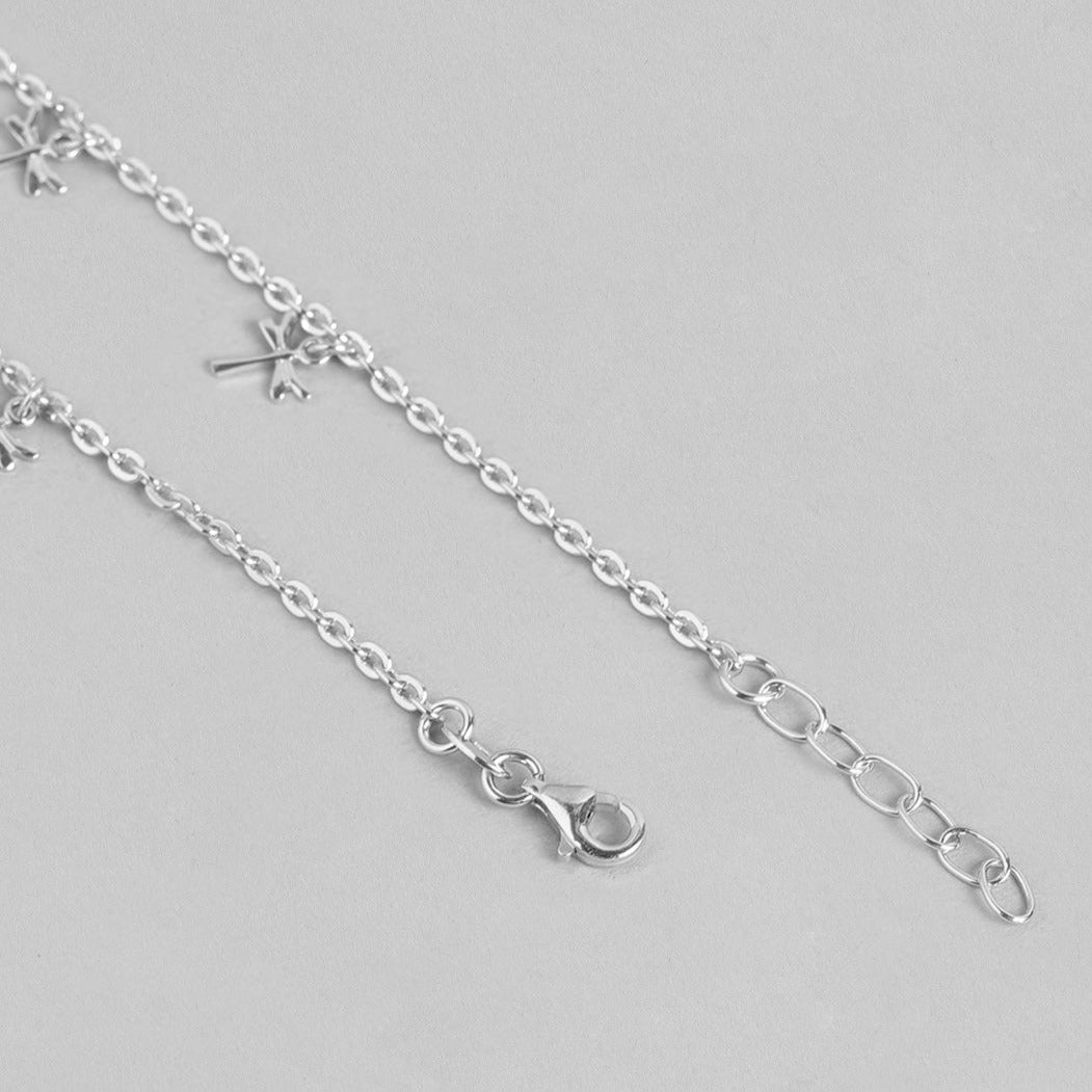 Rhodium Plated Dragonfly 925 Sterling Silver Anklets
