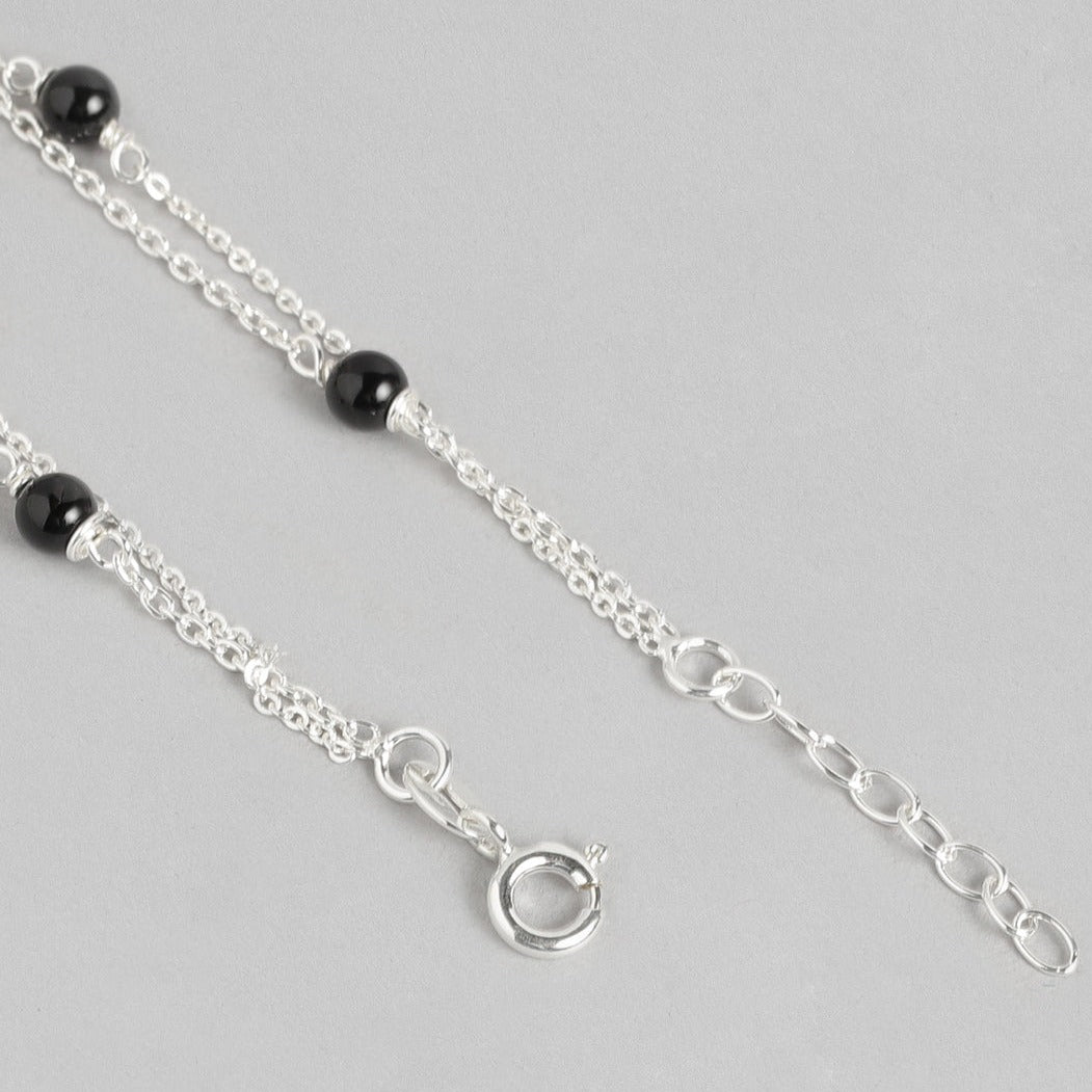 Leaf and Black beads 925 Sterling Silver Anklets