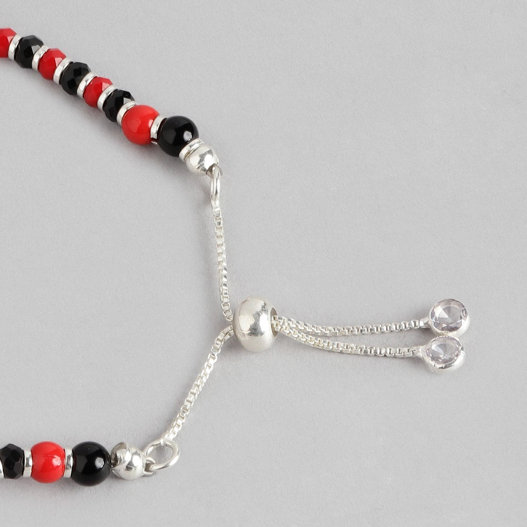 Red and Black Beaded 925 Sterling Silver Bracelet