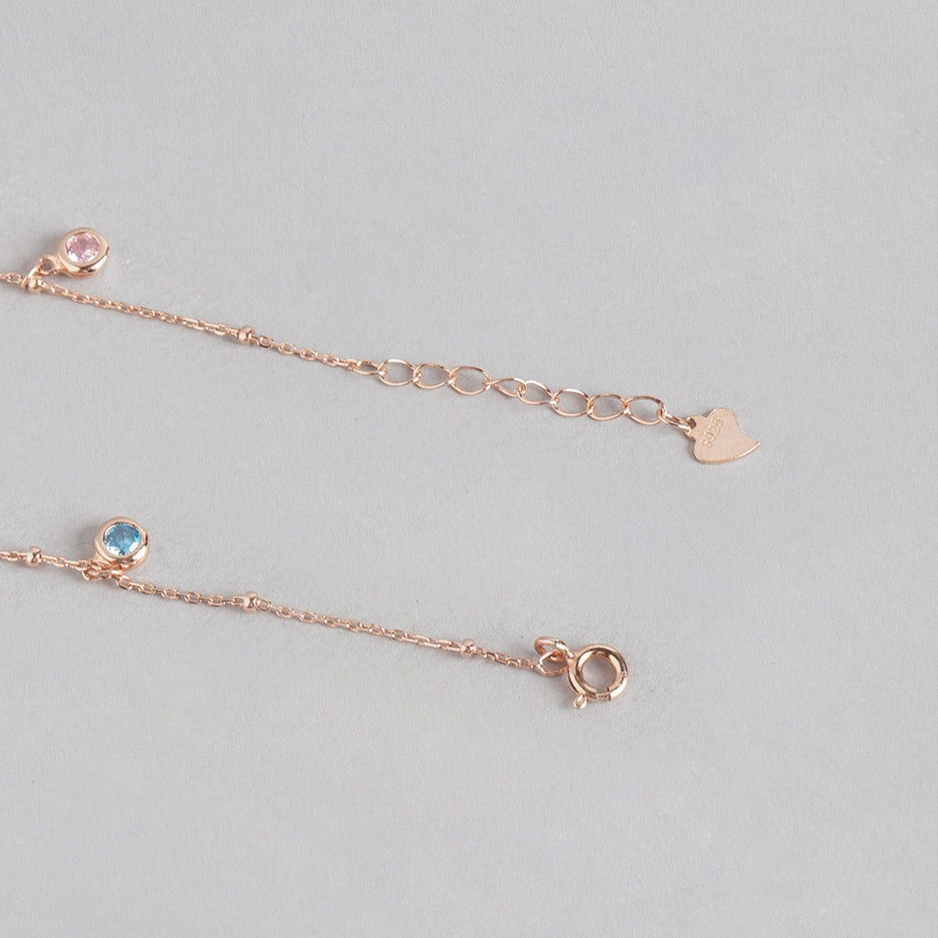 Rose Gold Plated 925 Sterling Silver Charm Anklet