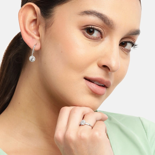 Solitaire Rhodium Plated 925 Sterling Silver Jewellery Combo