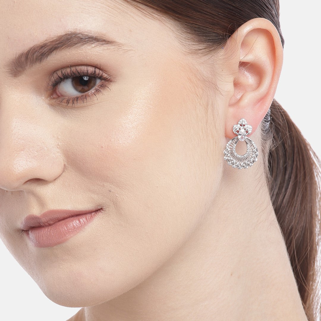 Sparkling Rhodium Plated 925 Sterling Silver Earring