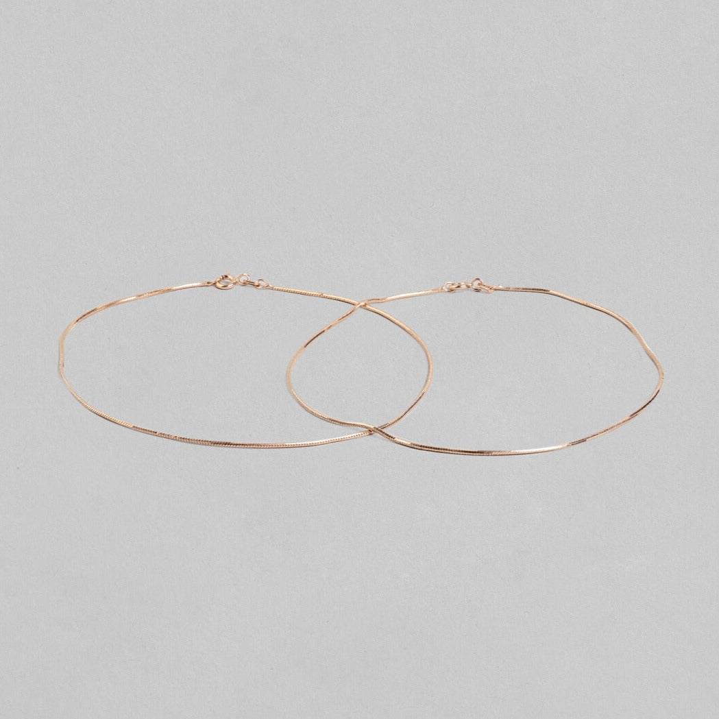 Minimal Snake Chain 925 Silver Anklet In Rose Gold