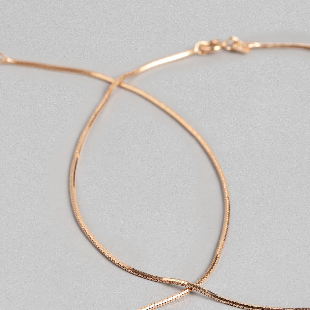 Minimal Snake Chain 925 Silver Anklet In Rose Gold