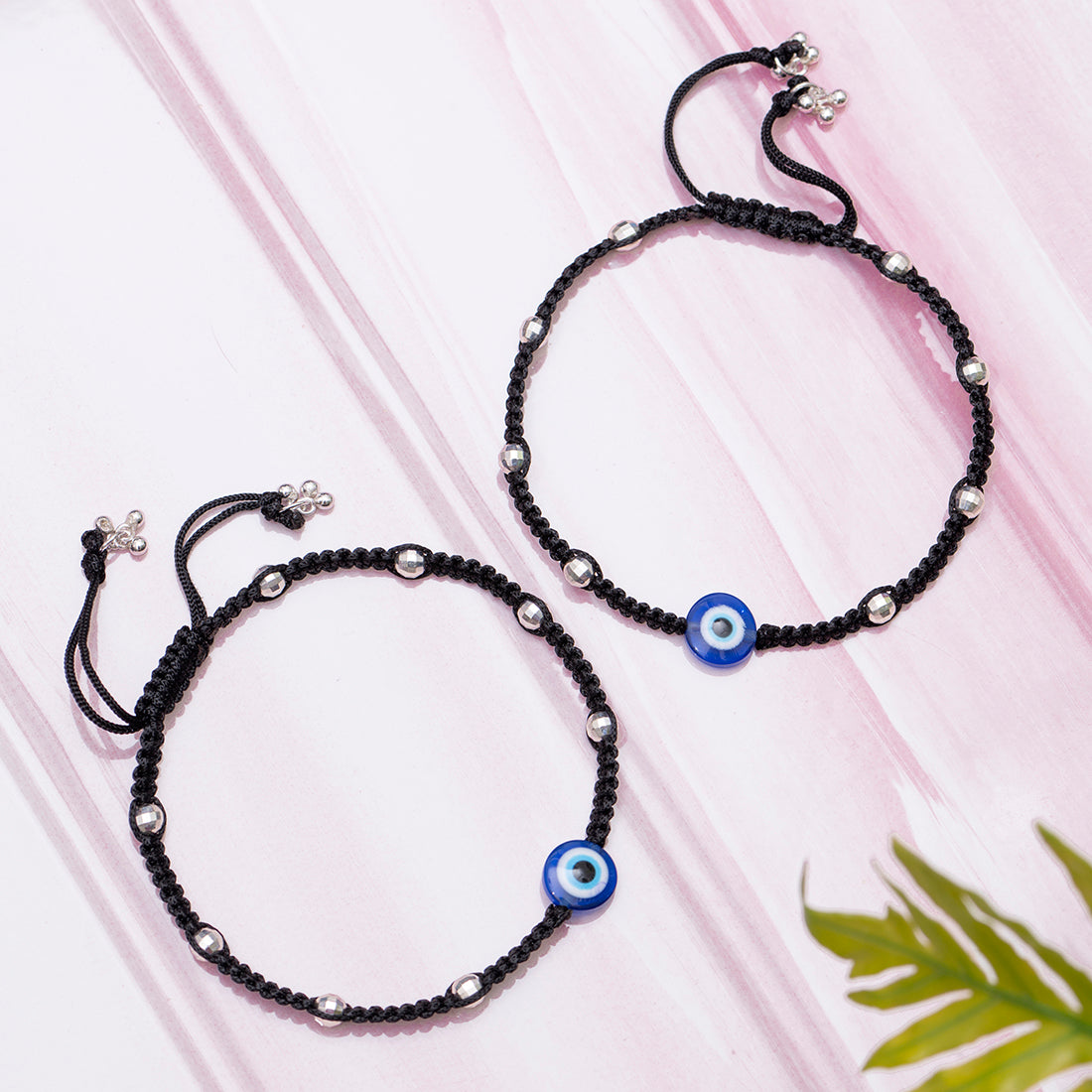 Black Thread with Evil Eye & Beads 925 Silver Anklet
