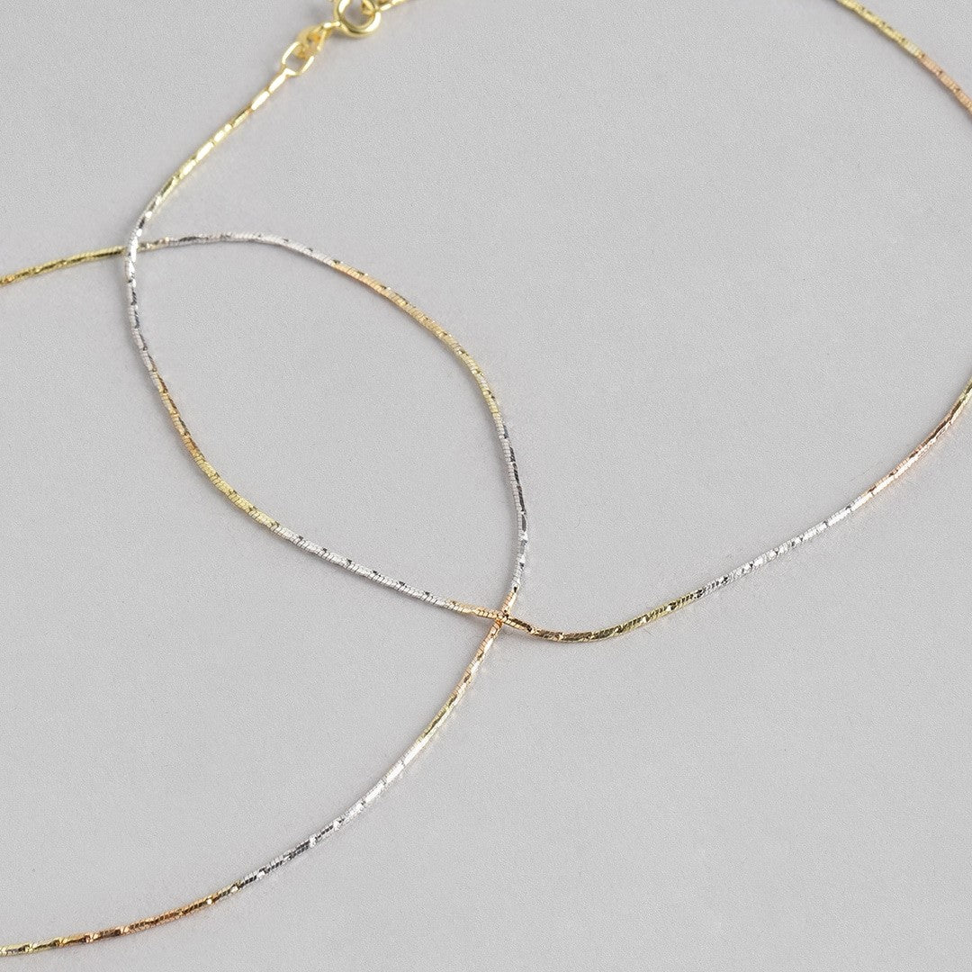Adorable Triple Tone 925 Sterling Silver Anklet