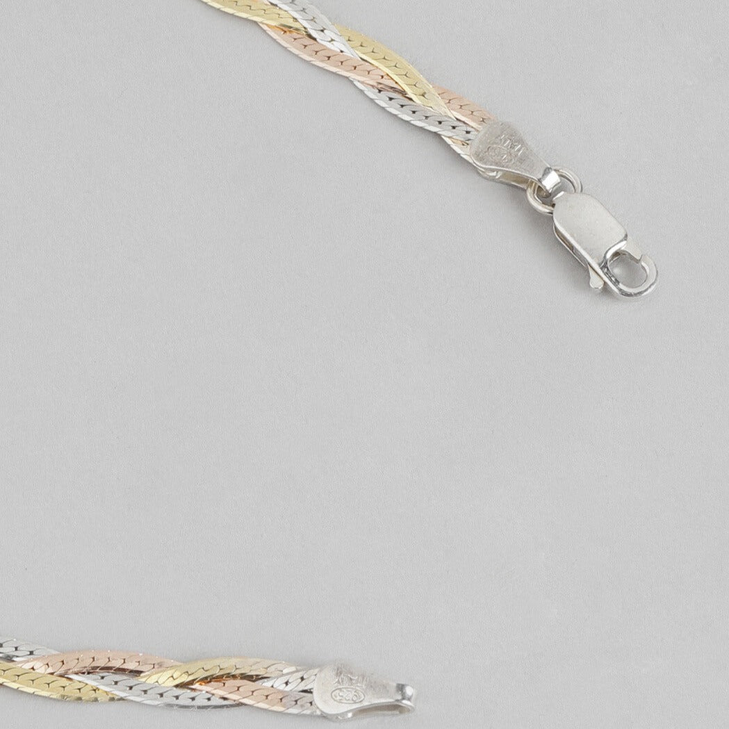 Triple Tone Braided 925 Silver Anklet