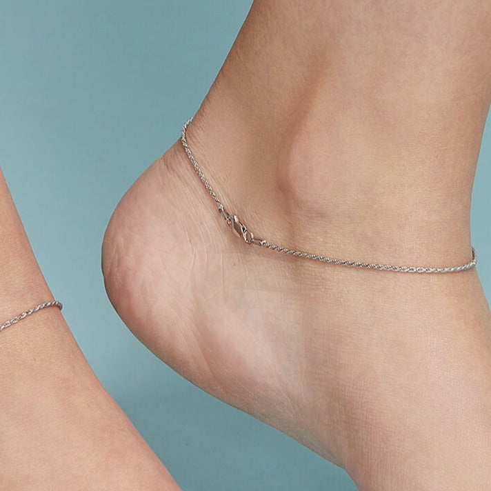 Rope Rhodium Plated 925 Sterling Silver Anklet