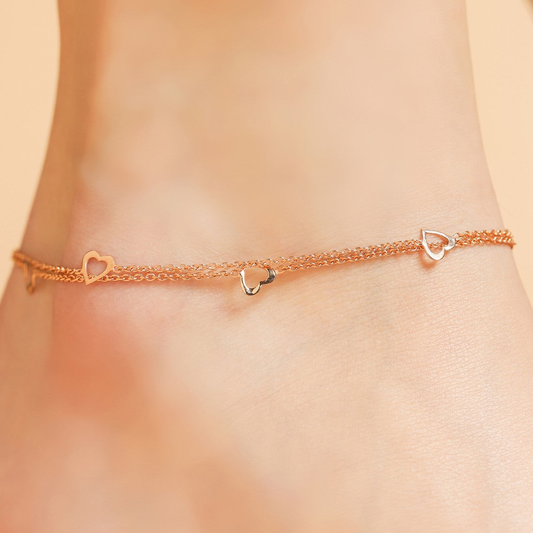 Singing Hearts 925 Sterling Silver Anklets In Rose Gold