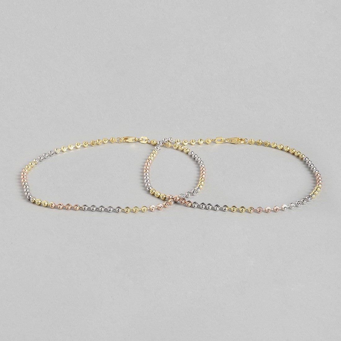 Dual Tone Beaded 925 Sterling Silver Anklet