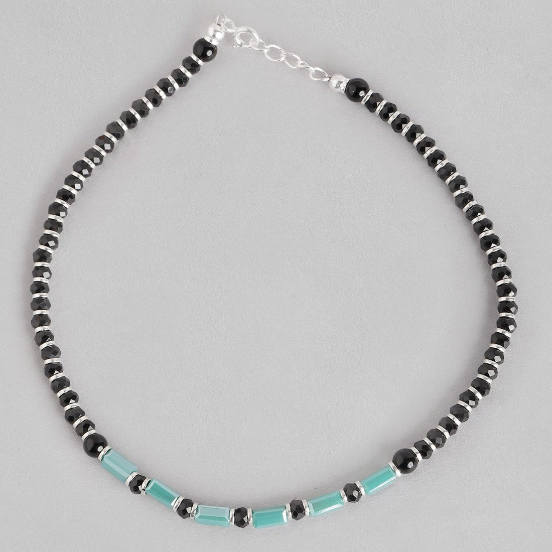 Green Stone & Beads 925 Sterling Silver Anklet