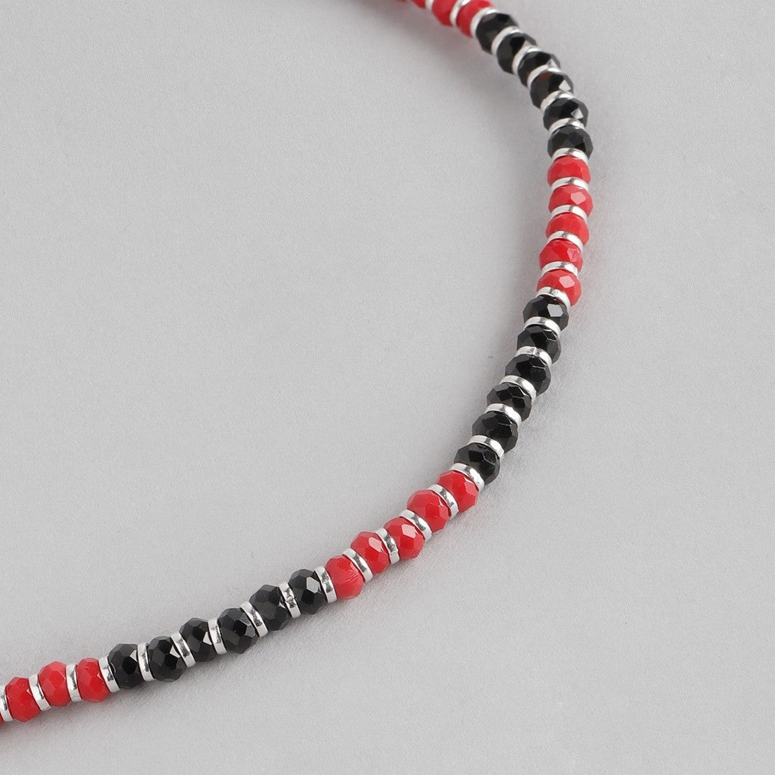 Black and Red Beaded 925 Sterling Silver Anklet
