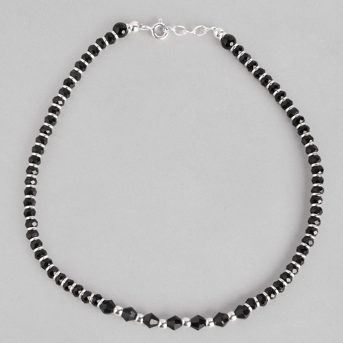 Black & White Beaded Stone 925 Sterling Silver Anklet