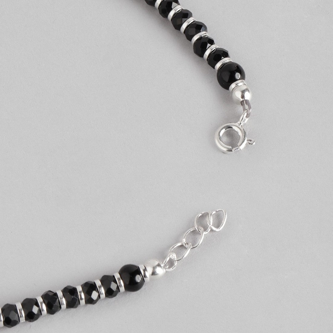 Black & White Beaded Stone 925 Sterling Silver Anklet