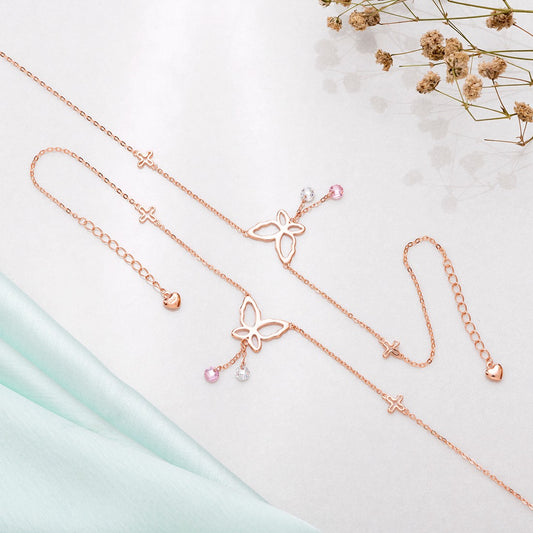 Butterfly Rose Gold Plated 925 Silver Charm Anklet