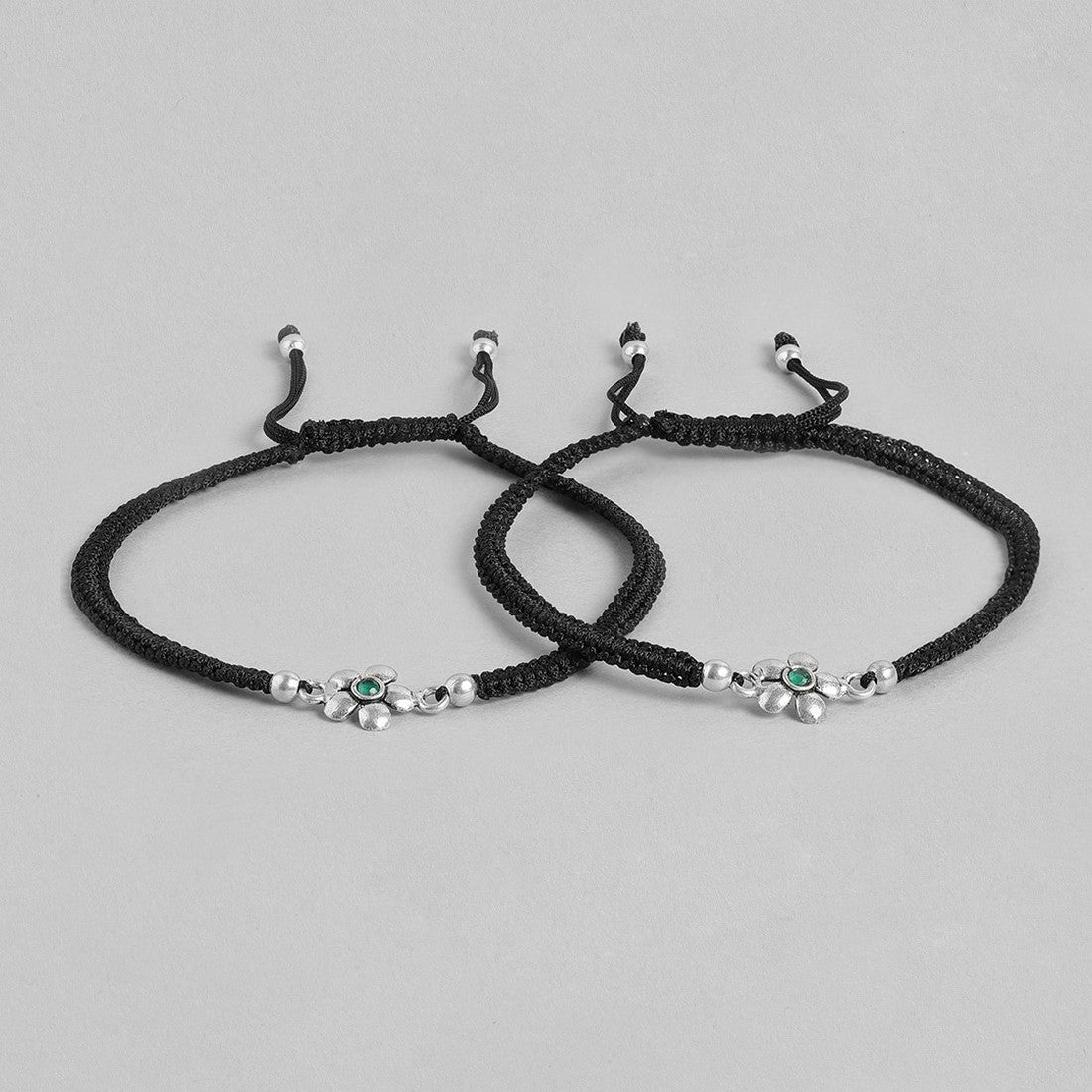 Floral Green Stone Rhodium Plated 925 Sterling Silver Anklet
