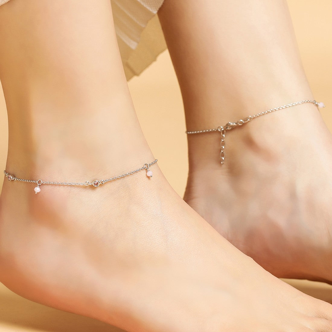 Pearl & Stone CZ 925 Sterling Silver Anklet