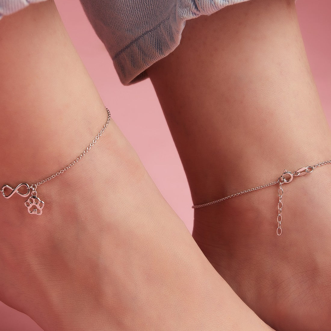 Infinity and Paw 925 Sterling Silver Anklets