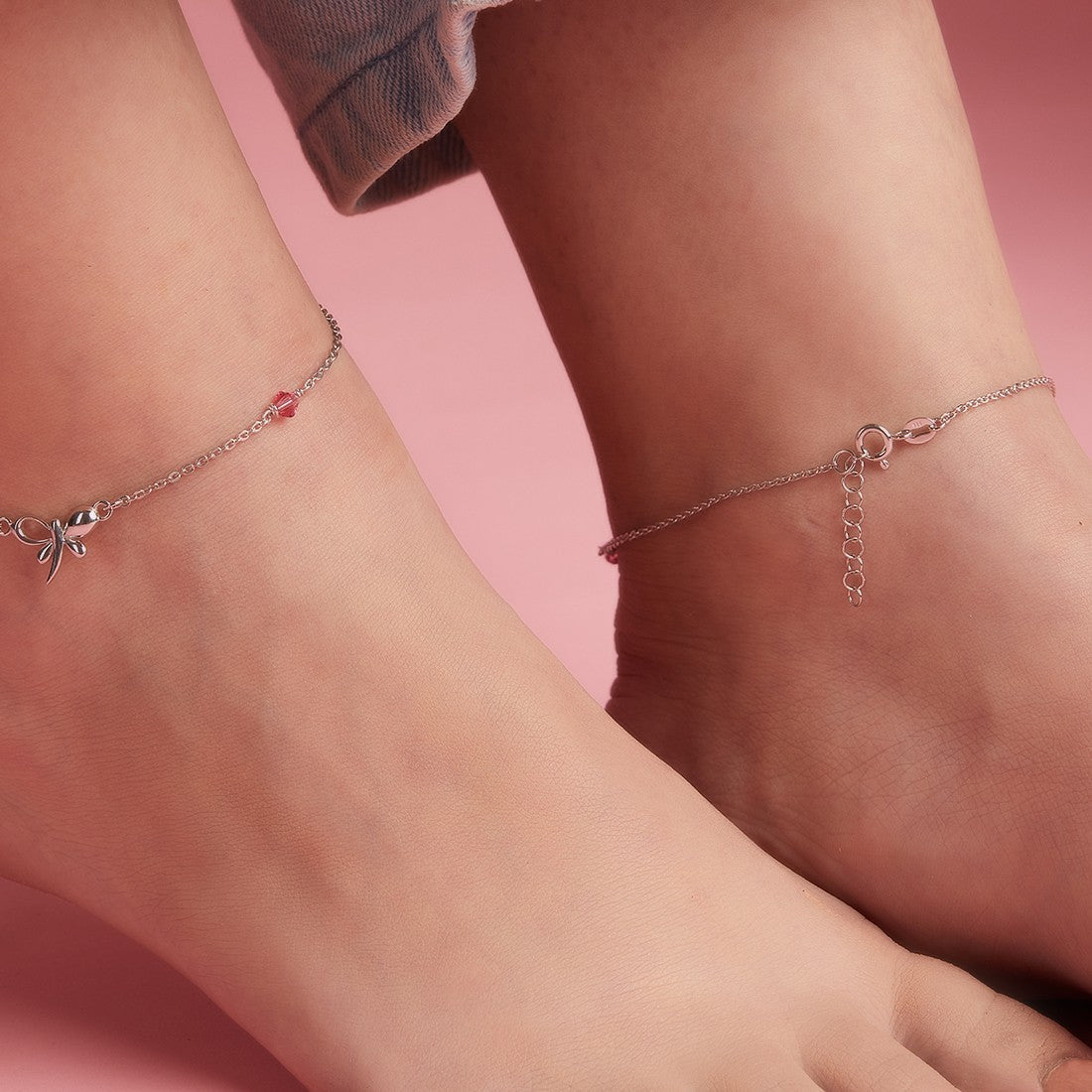Butterfly with studded stone 925 Sterling Silver Anklets