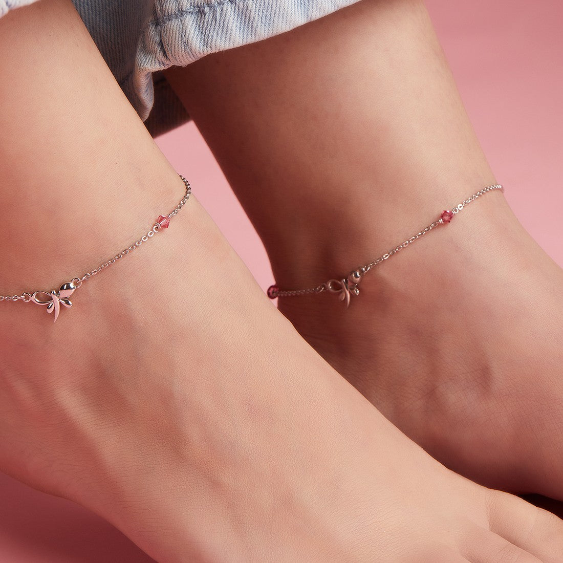 Butterfly with studded stone 925 Sterling Silver Anklets