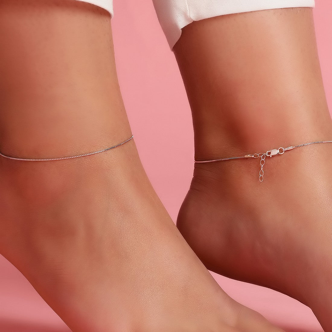 Rhodium plated 925 Sterling Silver Box Chain Anklet