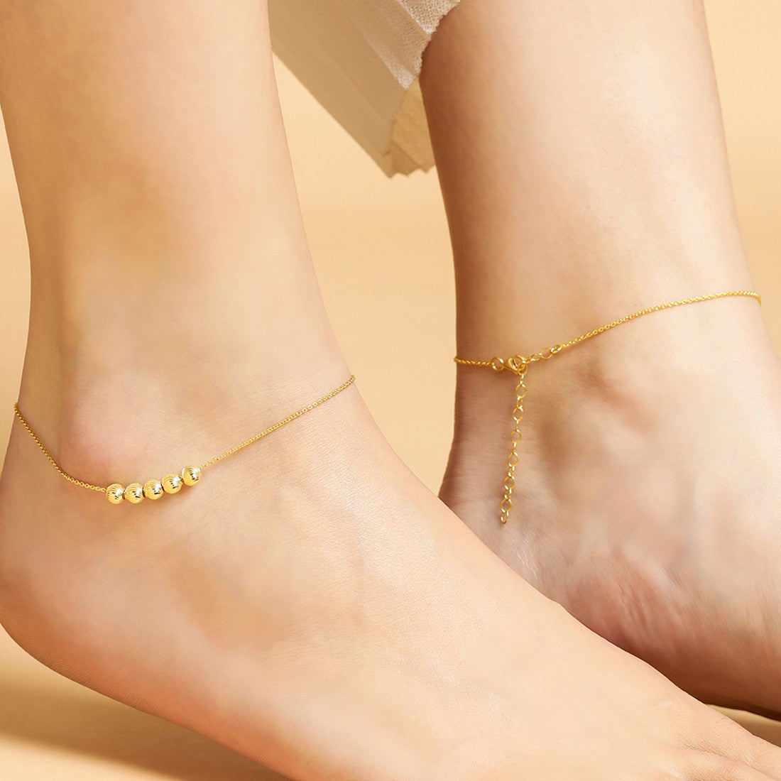 Golden Bead Plated 925 Sterling Silver Anklet - Main Image