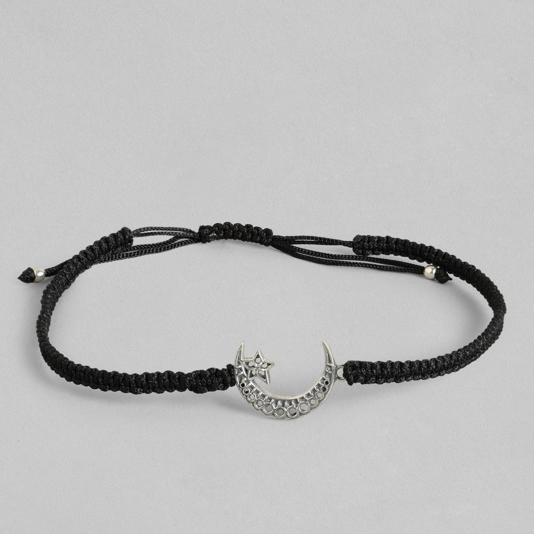 Star and Moon Black thread Silver Anklet