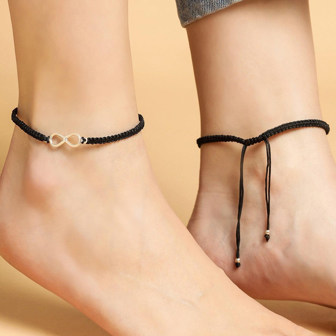 Black Thread Infinity 925 Sterling Silver Anklet