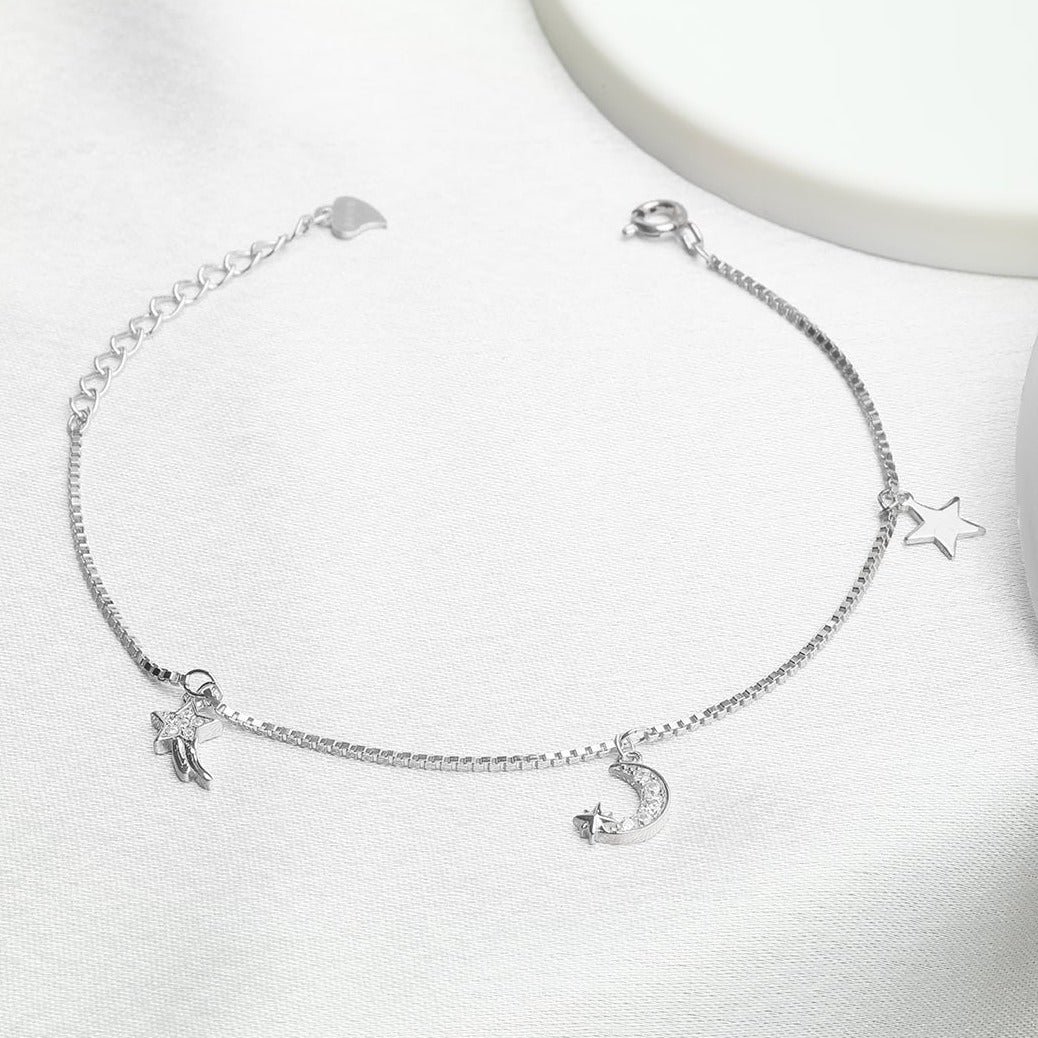 Moon and Star Charms 925 Silver Bracelet