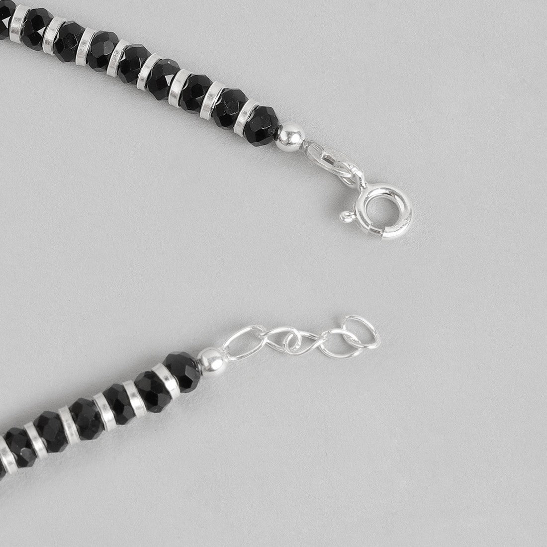 Black Beads with Evil Eye 925 Silver Bold Bracelet in Silver Chain
