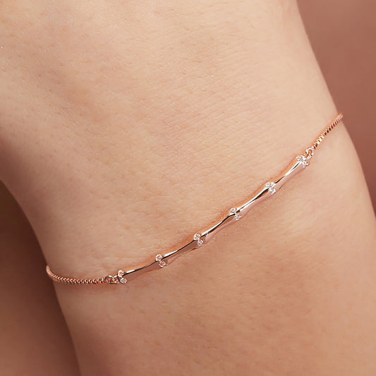 Bamboo Elegance Rose Gold Plated 925 Silver Bracelet (Adjustable)