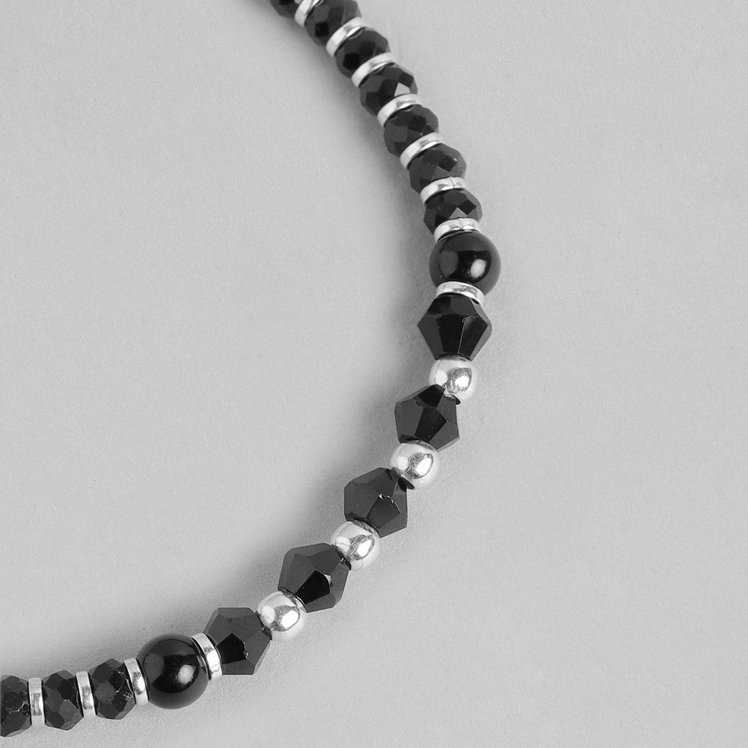Black Diamond Shaped Bead 925 Sterling Silver Bracelet