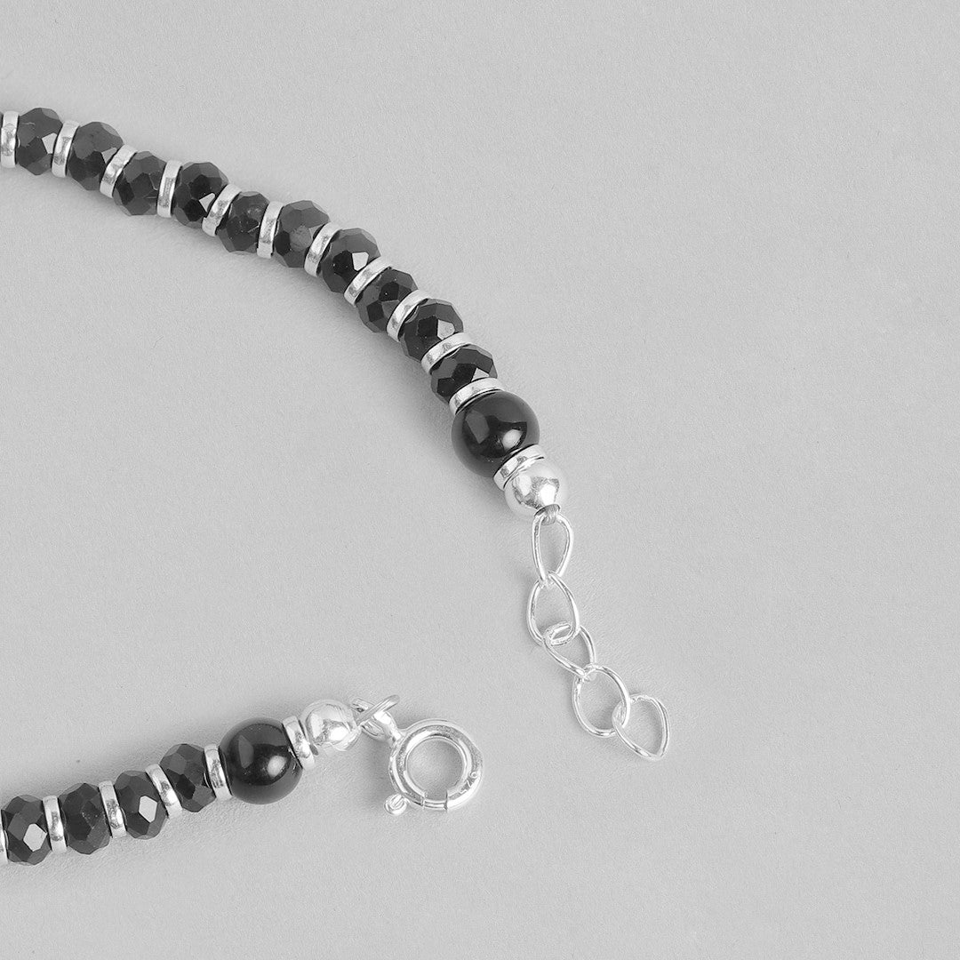 Black Diamond Shaped Bead 925 Sterling Silver Bracelet