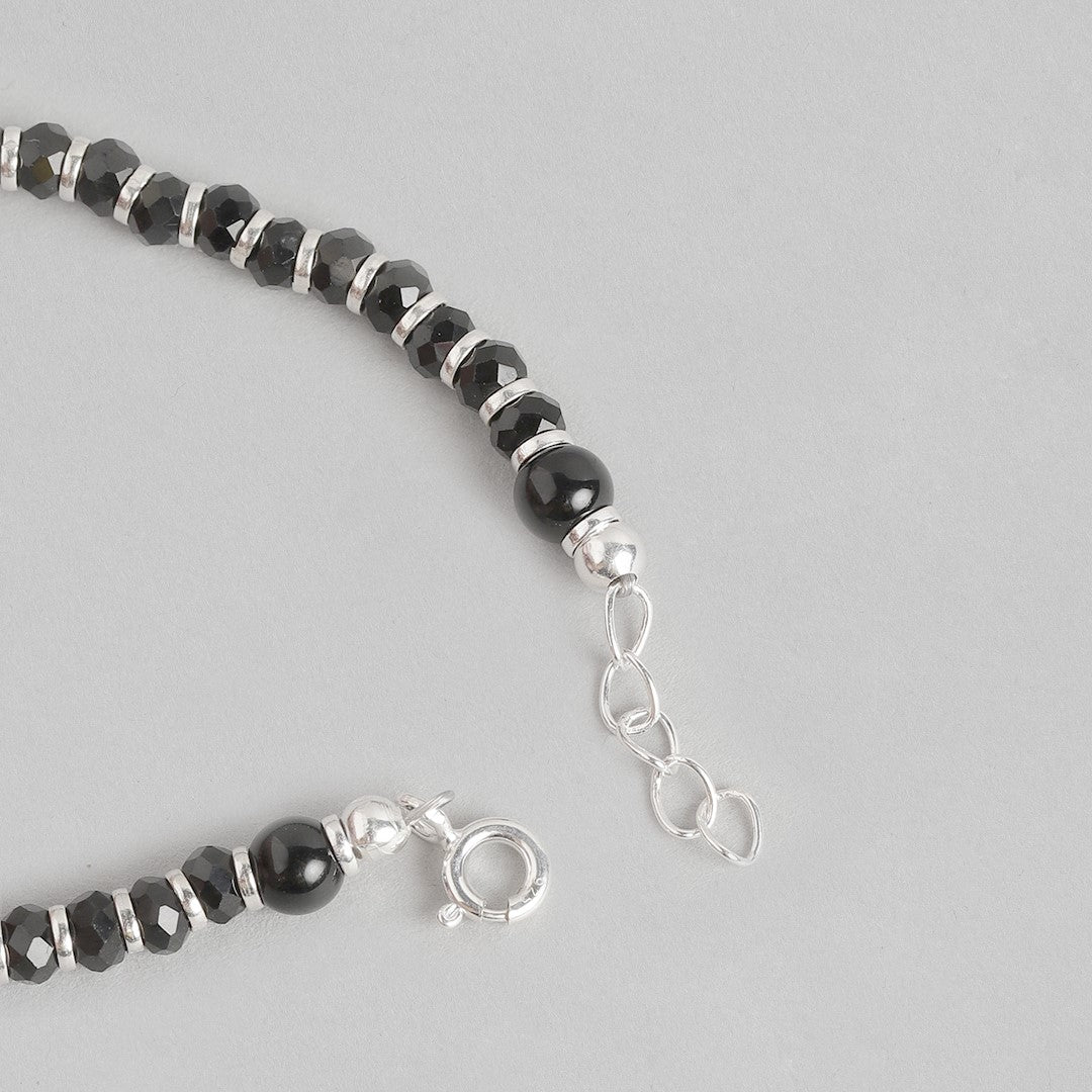 Black & Red Long Beads 925 Sterling Silver Bracelet