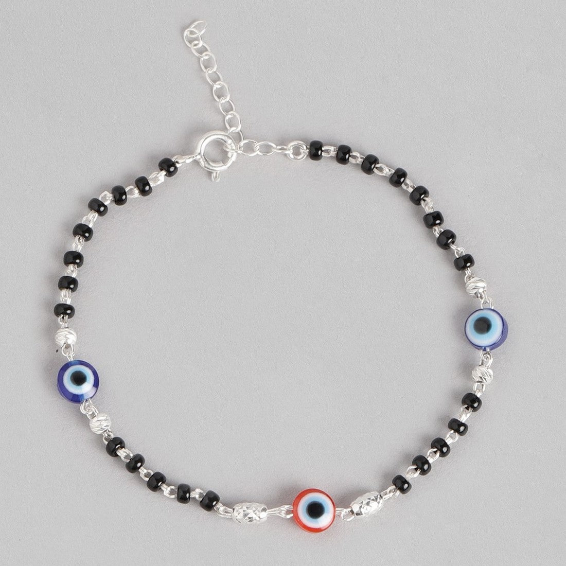 Beaded Evil Eye 925 Sterling Silver Chain Bracelet