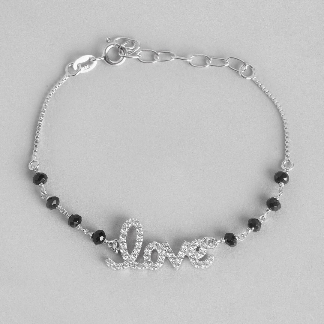 Beaded Black Love 925 Sterling Silver Bracelet
