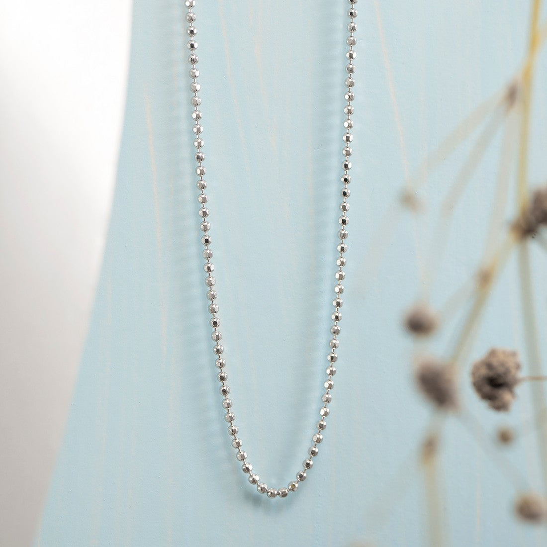 Classic Beaded Rhodium Plated 925 Sterling Silver Chain