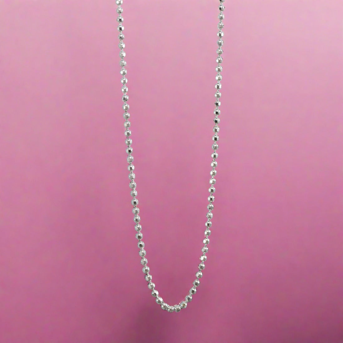 Classic Beaded Rhodium Plated 925 Sterling Silver Chain