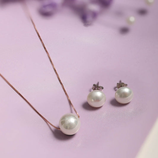 Freshwater Pearl Rose Gold Plated 925 Sterling Silver Jewellery Set