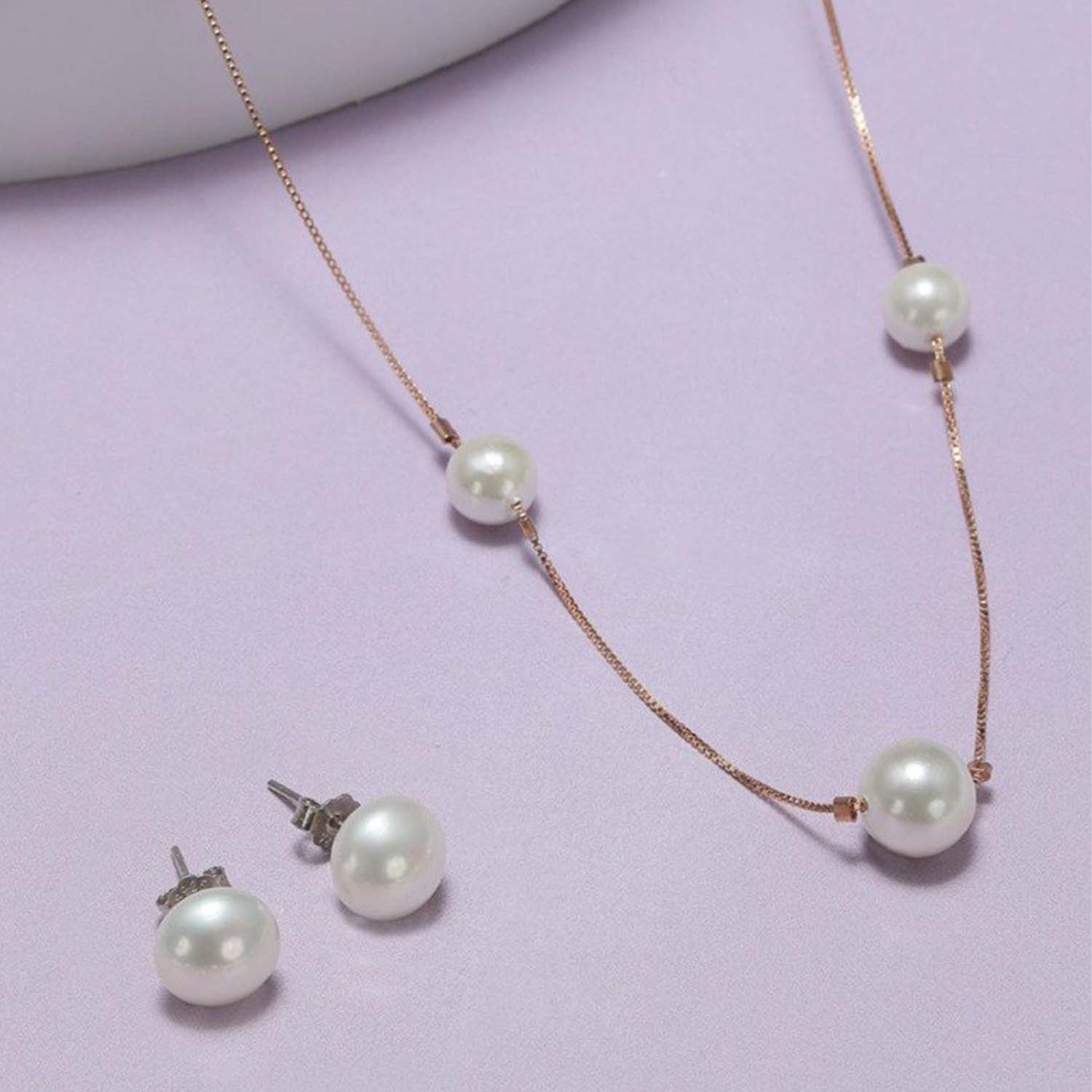 Showstopper Freshwater Pearl 925 Silver Jewellery Set with Rose Gold  Chain