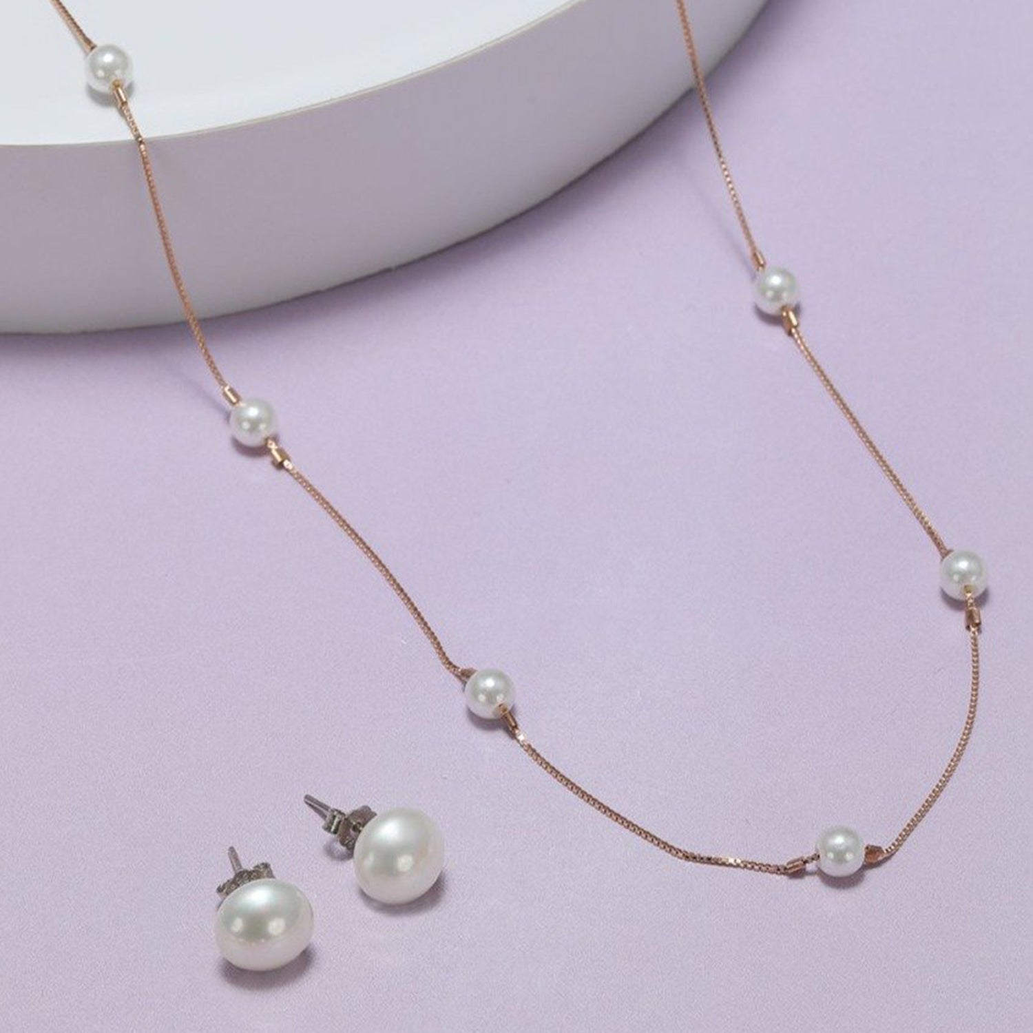 Royal Freshwater Pearl 925 Silver Jewellery Set in Rose Gold