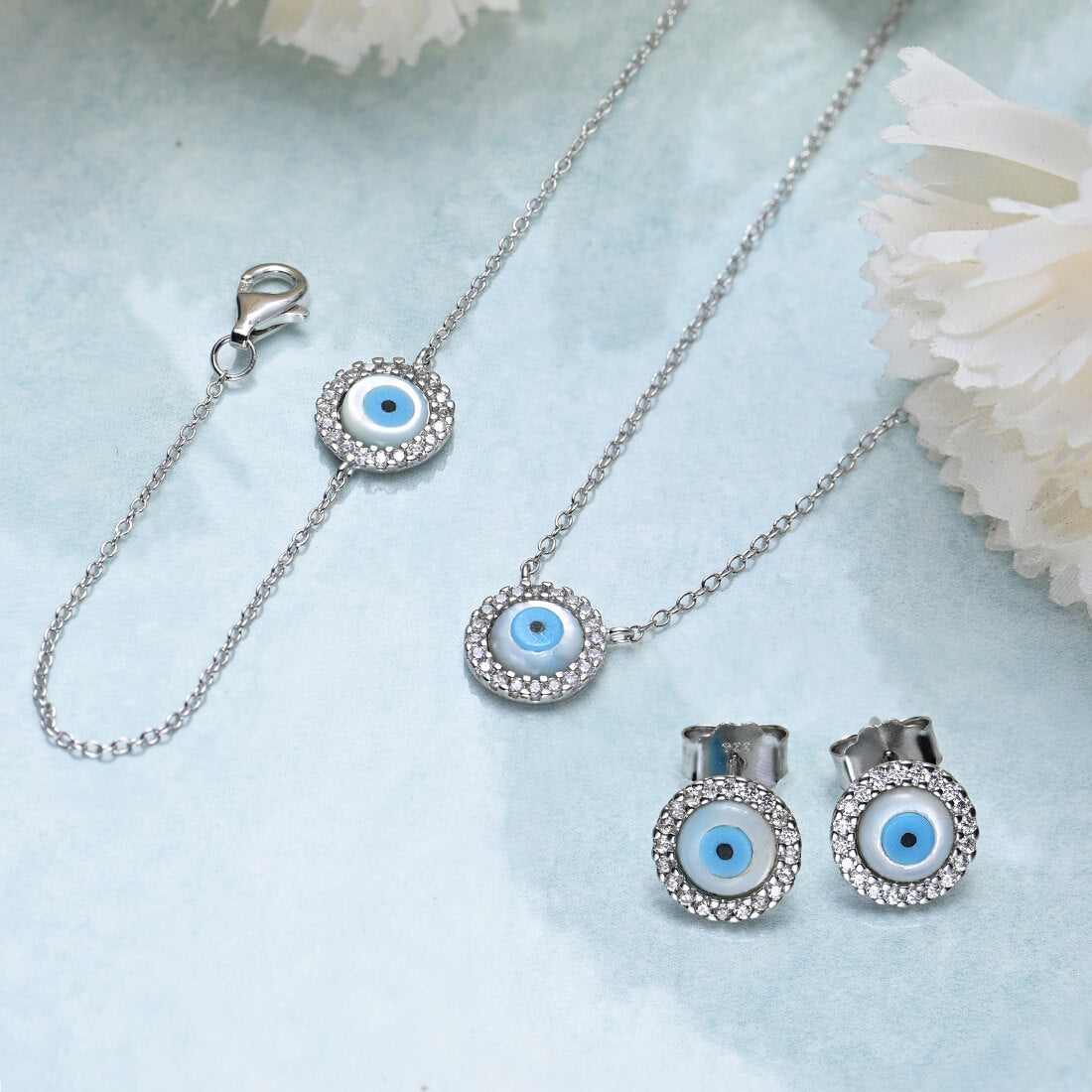 Turkish Evil Eye 925 Silver jewellery Set