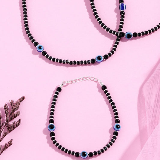 Classy Evil Eye Beaded 925 Silver Jewellery Set