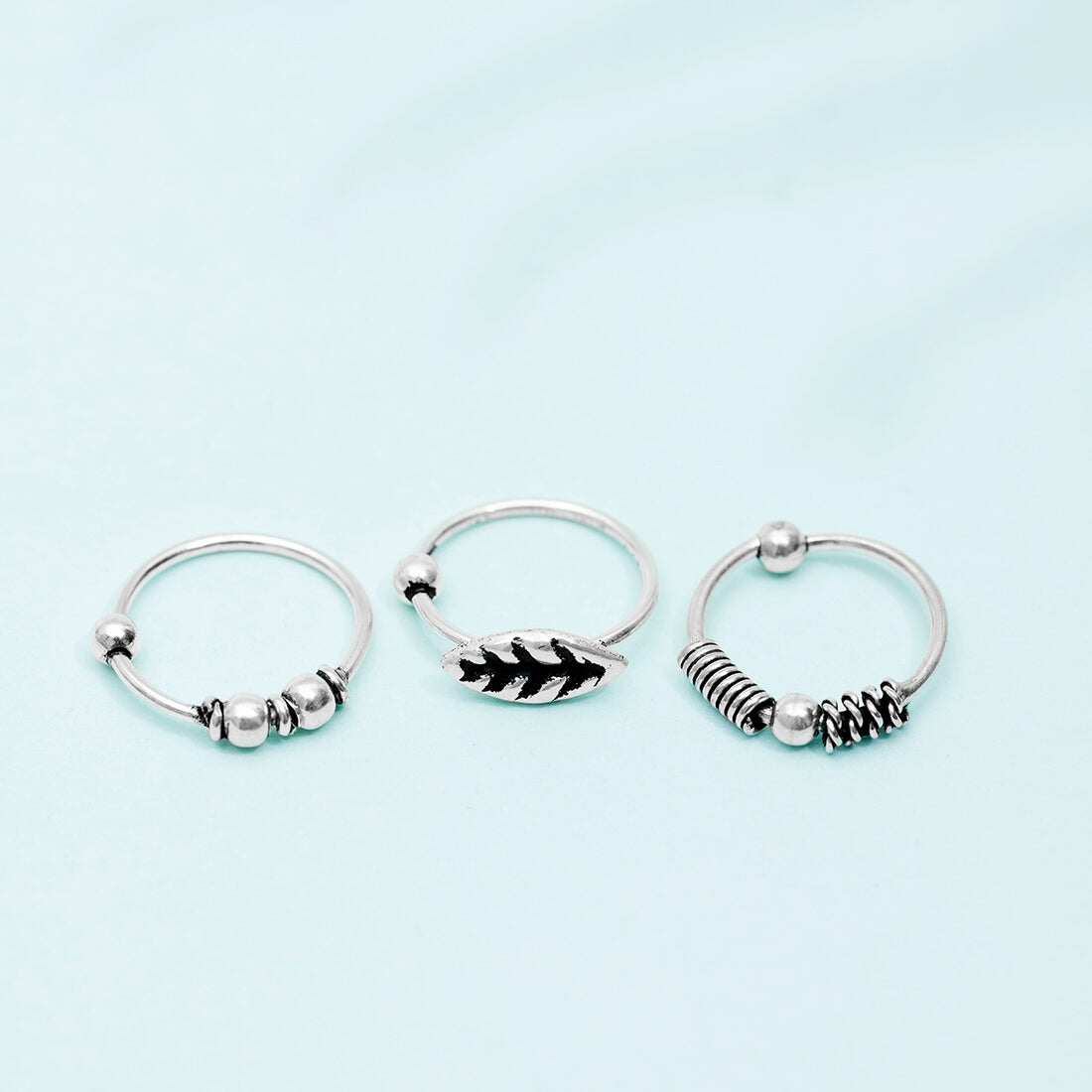 Oxidized 925 Silver Nose Ring Set