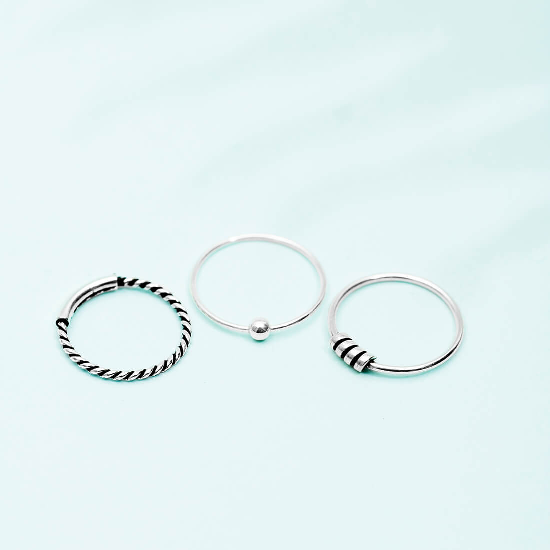 Oxidized Simple 925 Silver Nose Ring Set