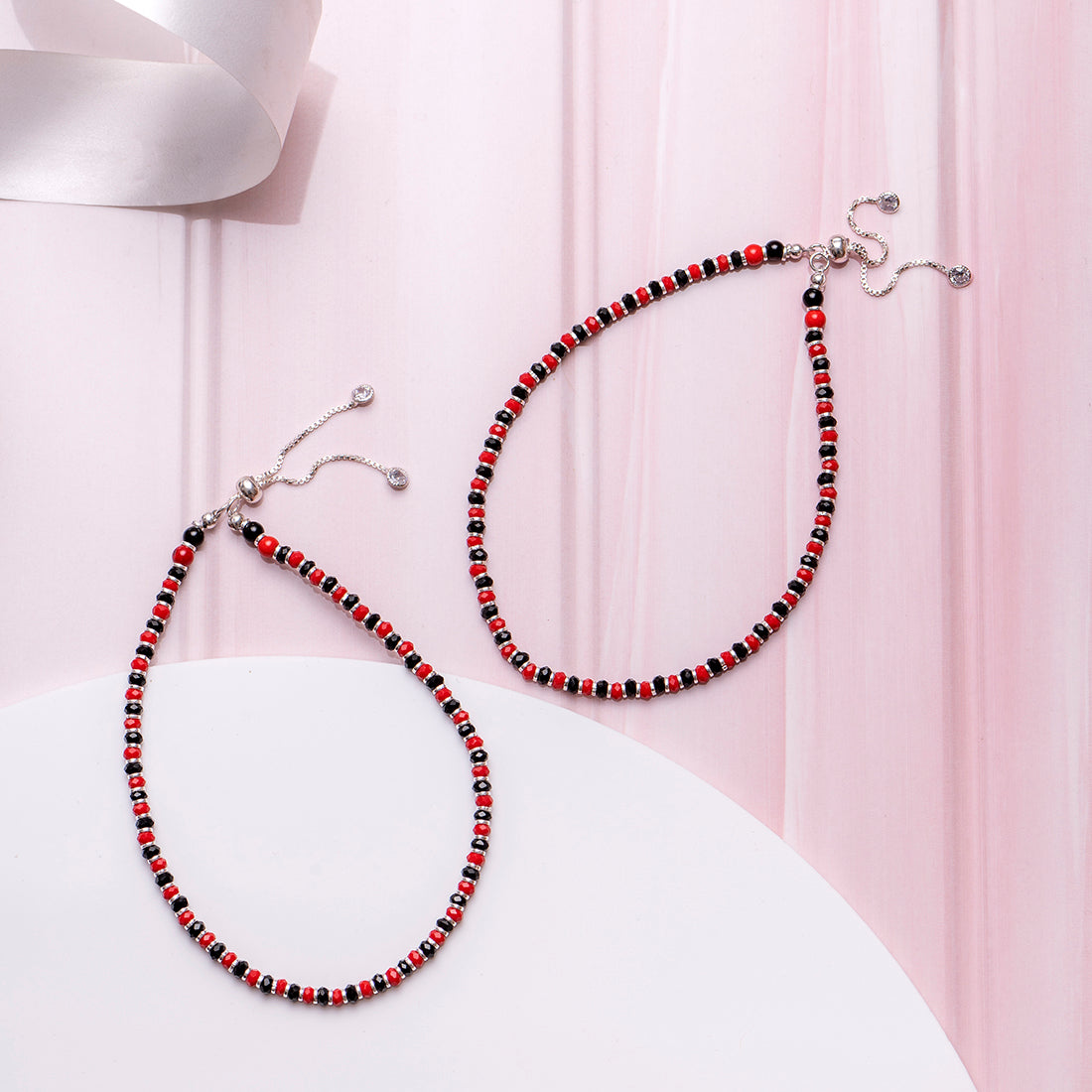 Red and Black 925 Sterling Silver Anklet